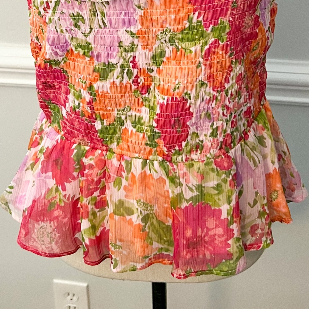 LC Lauren Conrad Smocked Peplum Top, Floral Print - Picture 8 of 12
